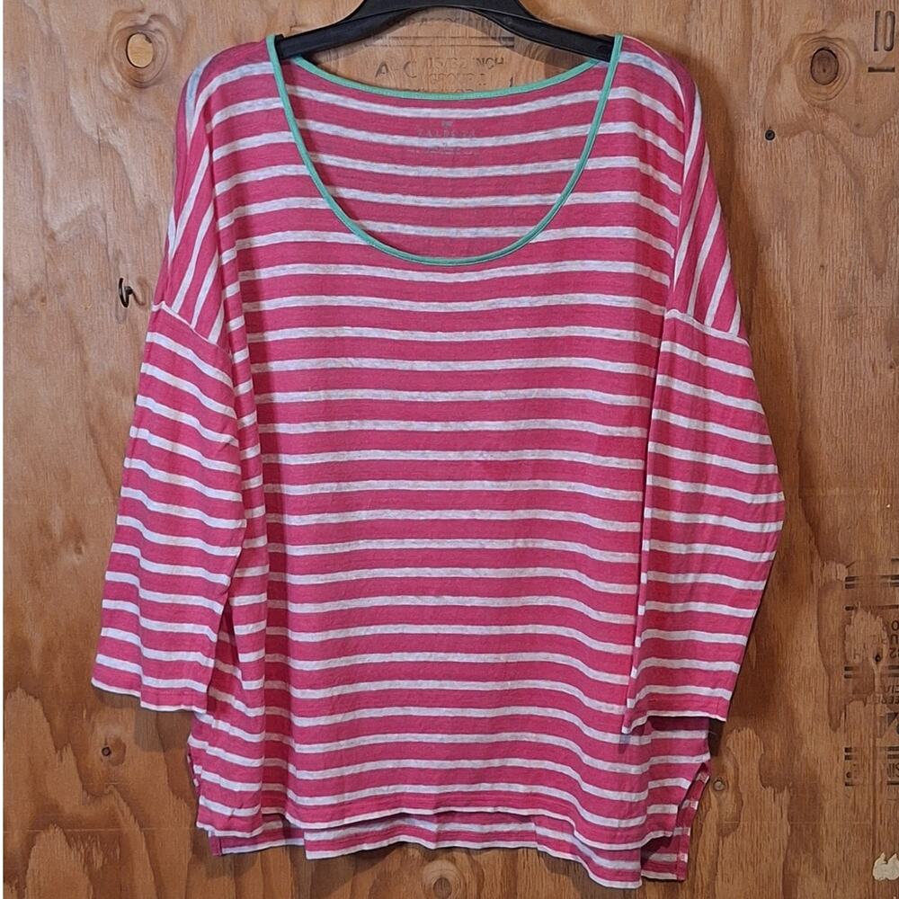 Talbots Sweater Women's XL 100% Linen Classic Pink White Stripe Preppy Summer